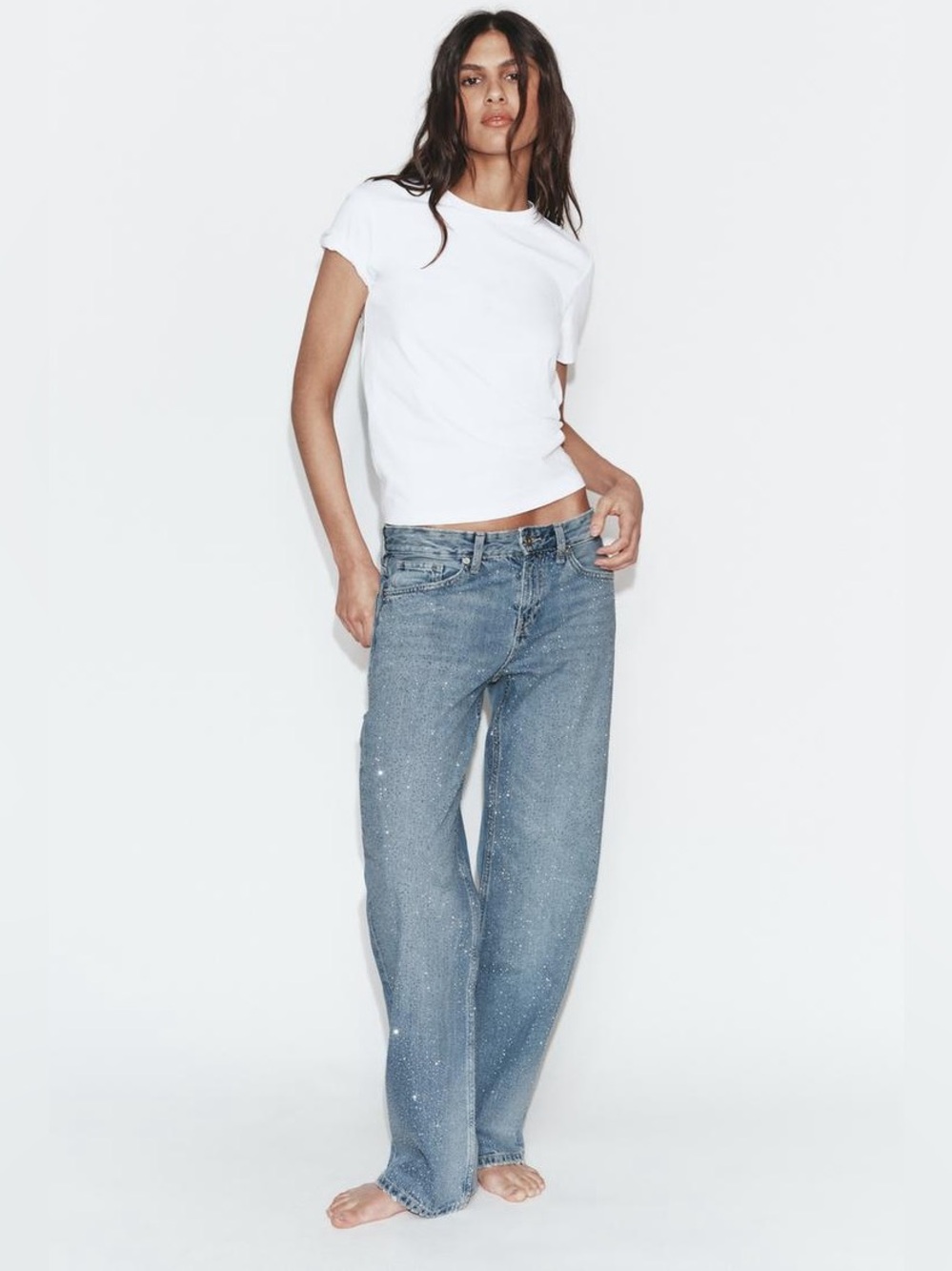 Zara Medium Blue Embellished Rain Drop Effect Denim Jeans